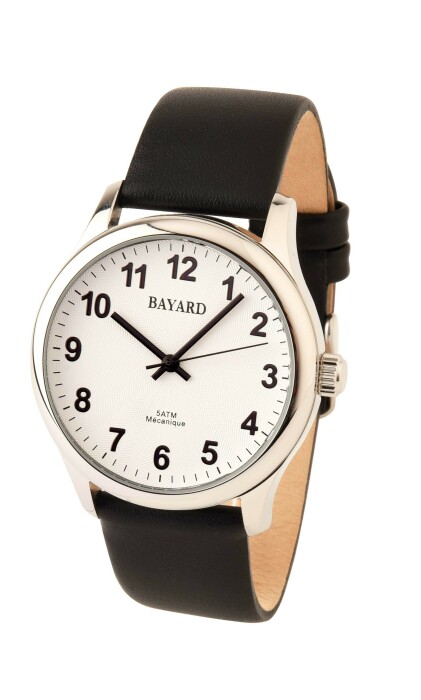 Montre mécanique cadran blanc Bayard homme bracelet noir