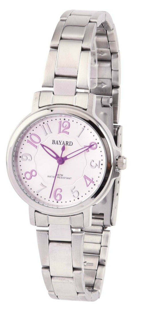 Montre argent&eacute;e chiffres violets pour femme