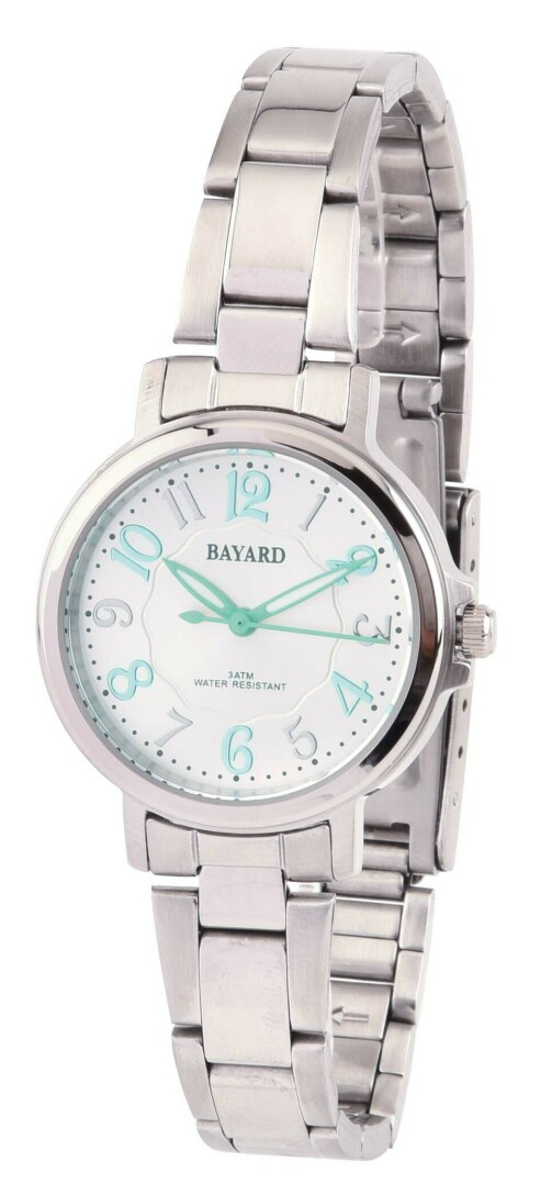 Montre argent&eacute;e chiffres verts turquoise pour femme