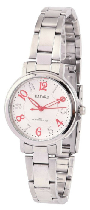 Montre argentée chiffres rouges pour femme
