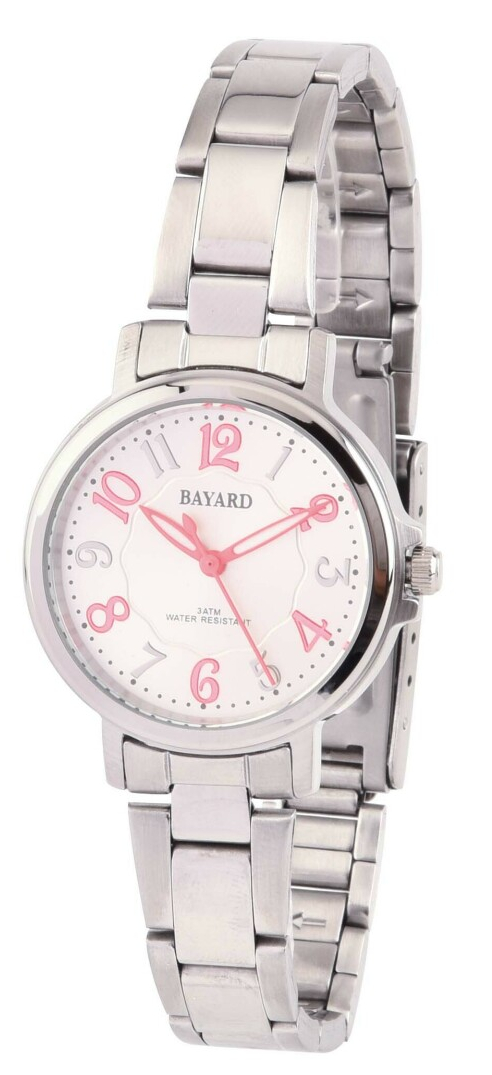 Montre argent&eacute;e chiffres roses pour femme