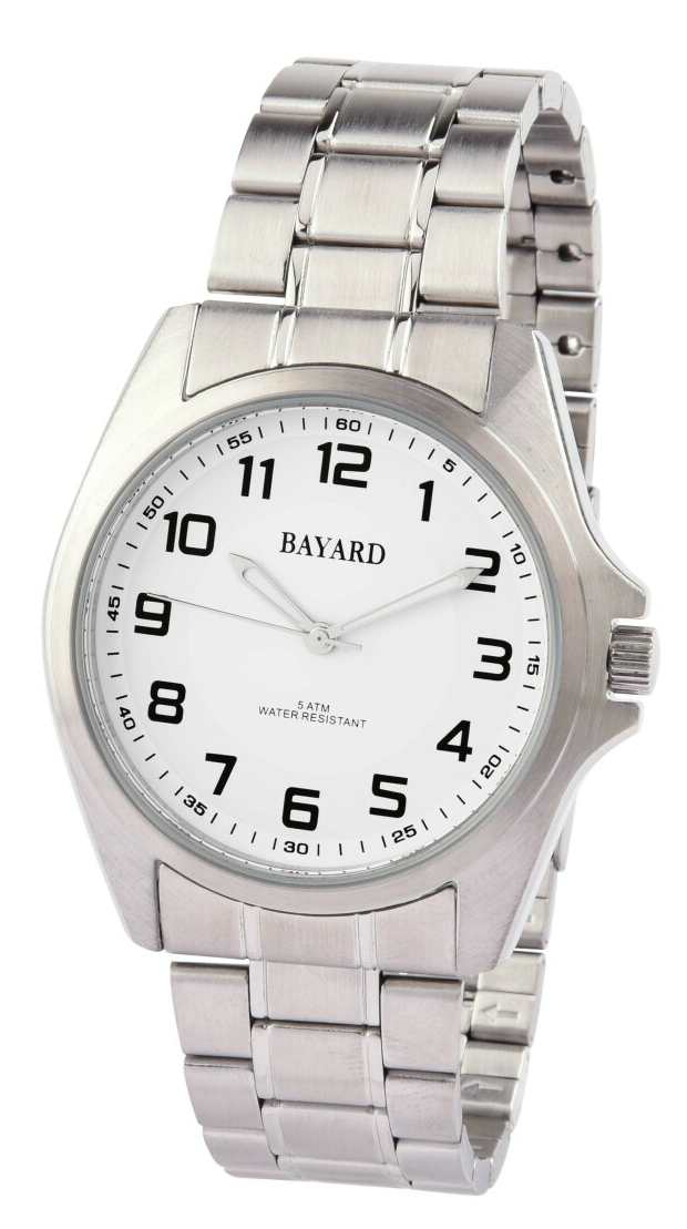 Montre &agrave; quartz en acier cadran blanc pour homme