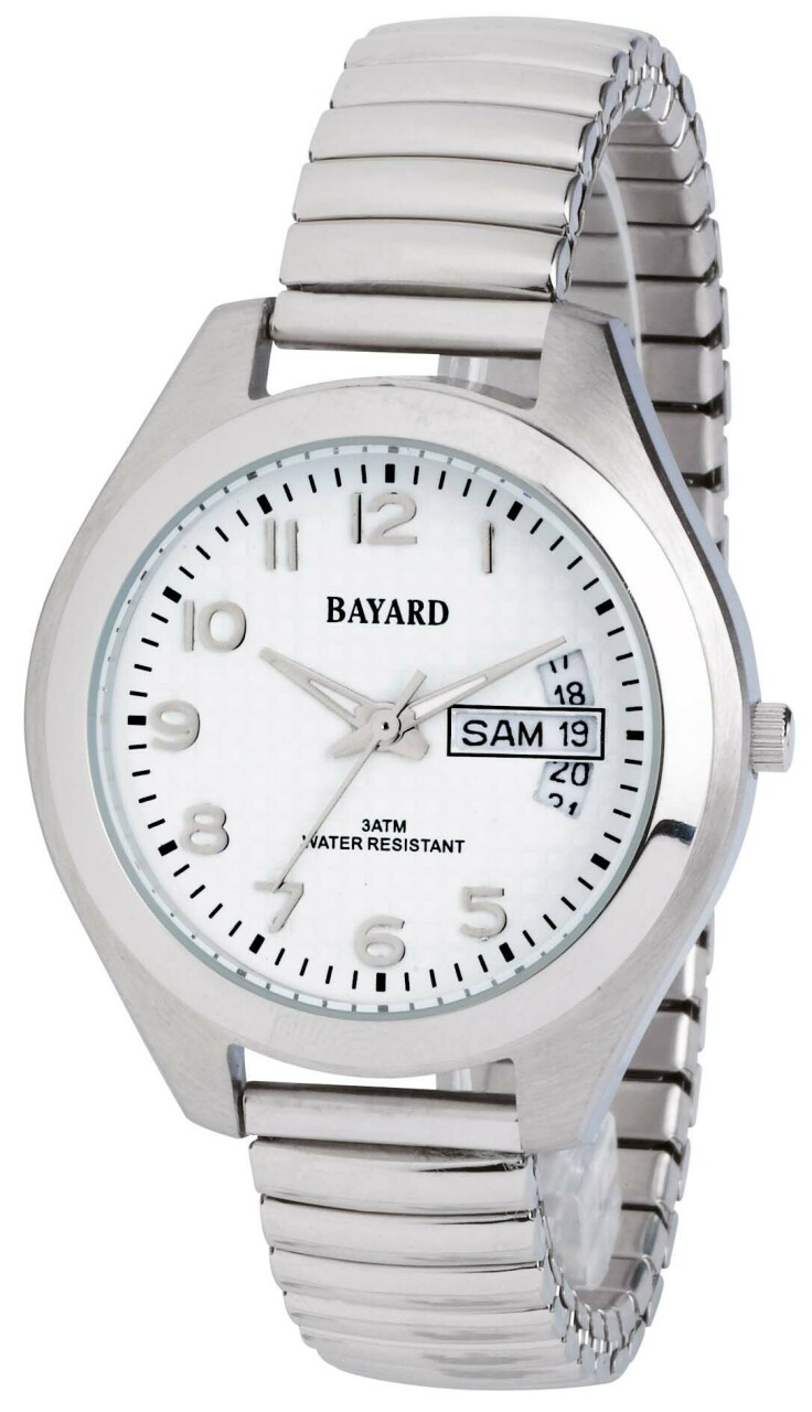 Montre pour homme cadran blanc avec jour et date boitier acier