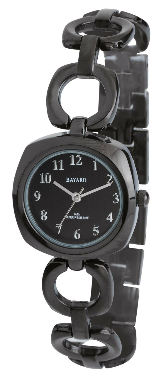 Montre Bayard noire en m&eacute;tal ajour&eacute; pour femme cadran noir
