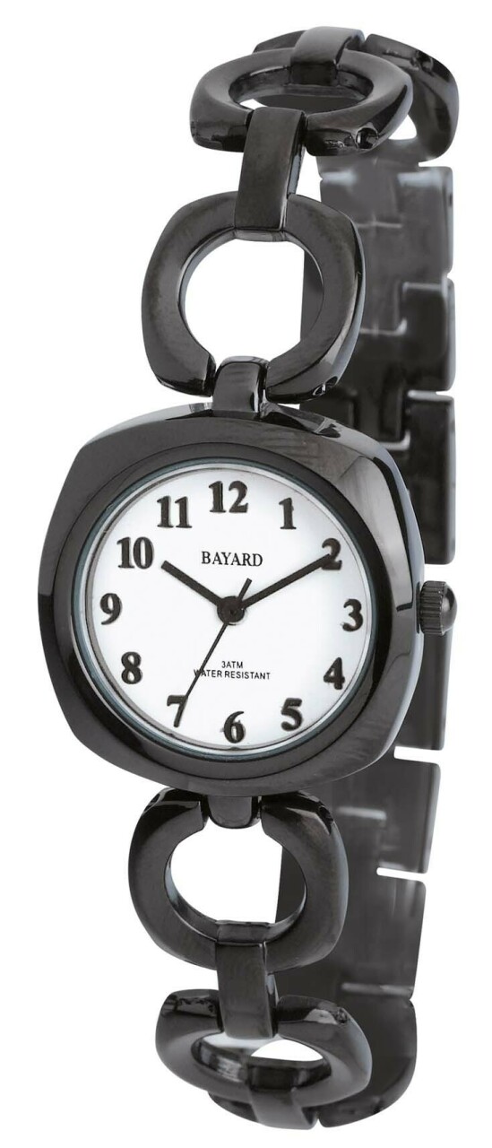 Montre Bayard noire en m&eacute;tal ajour&eacute; pour femme