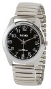 Montre ronde pour homme dor&eacute;e et argent&eacute;e bracelet extensible cadran noir