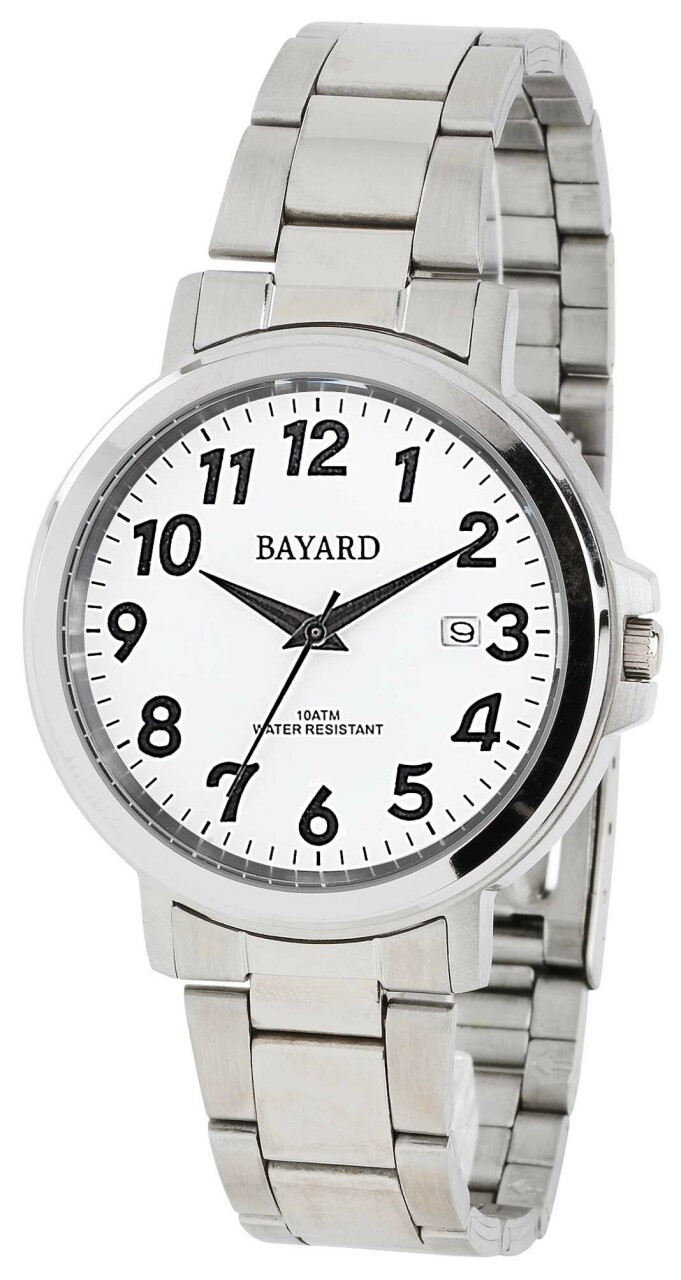 Montre pour homme cadran blanc avec date boitier argent&eacute;