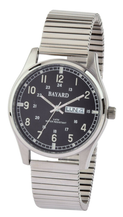 Montre ronde pour homme bracelet extensible avec date en français Bayard