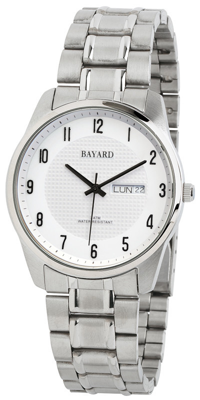 Montre homme bracelet m&eacute;tal cadran blanc avec date Bayard