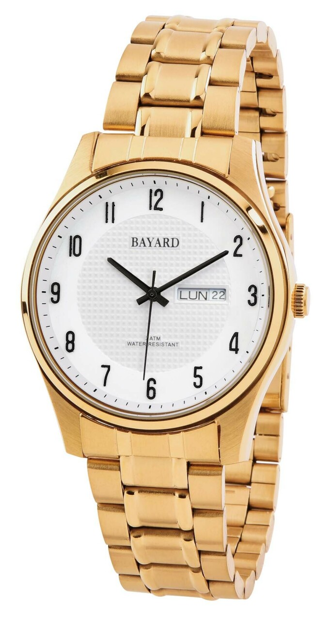 Montre dor&eacute;e pour homme cadran blanc avec date