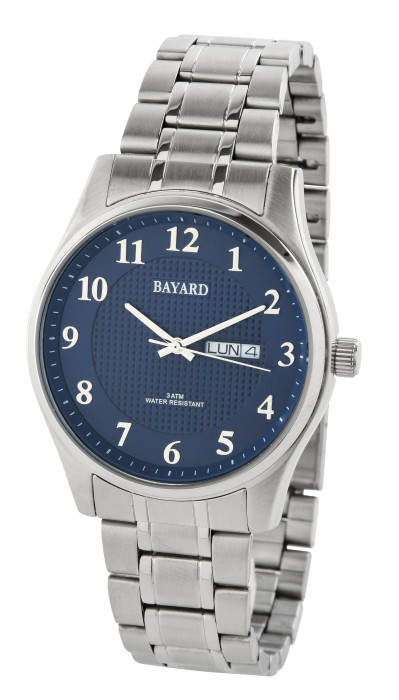 Montre homme bracelet métal cadran bleu avec date Bayard