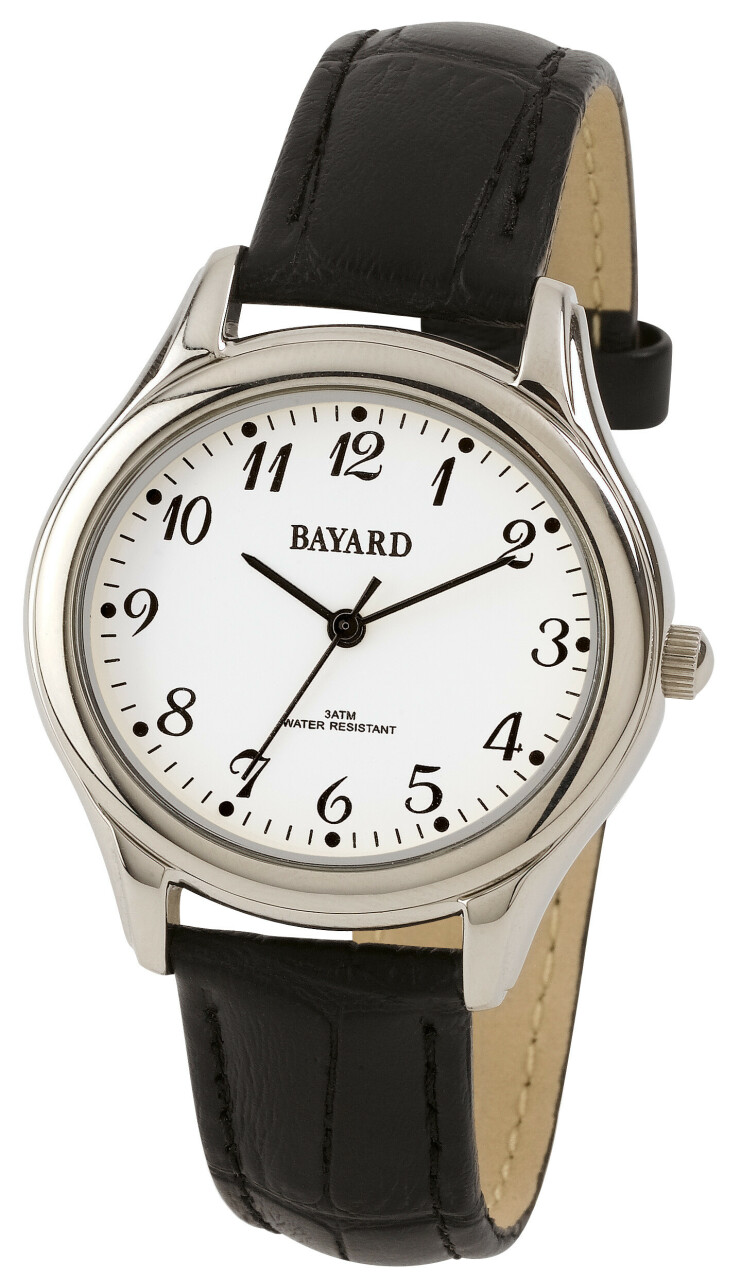 Montre ovale en m&eacute;tal argent&eacute; cadran blanc Bayard