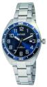 Montre argent&eacute;e avec date lunette bleue Bayard