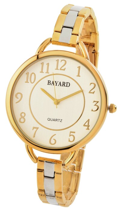 Montre Bayard dor&eacute;e-argent&eacute;e large pour femme