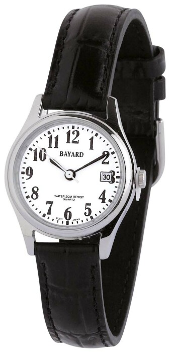 Montre à quartz ronde pour femme boitier argenté bracelet cuir Bayard