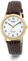 Montre à quartz ronde dorée pour homme bracelet marron