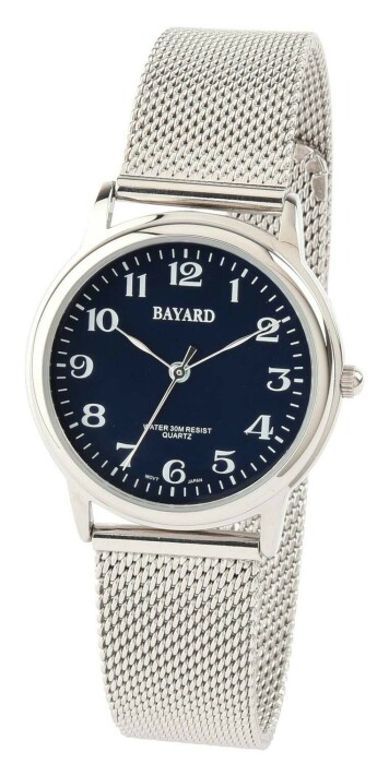 Montre ronde argentée pour homme cadran bleu marine Bayard