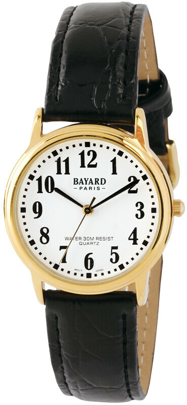 Montre &agrave; quartz ronde dor&eacute;e pour dame bracelet noir Bayard