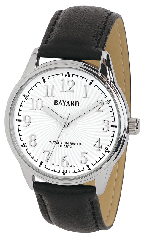 Montre &agrave; quartz ronde pour homme cadran blanc bracelet noir affichage des minutes