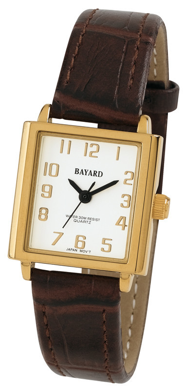 Montre &agrave; quartz carr&eacute;e pour femme cadran blanc boitier dor&eacute; chiffres dor&eacute;s