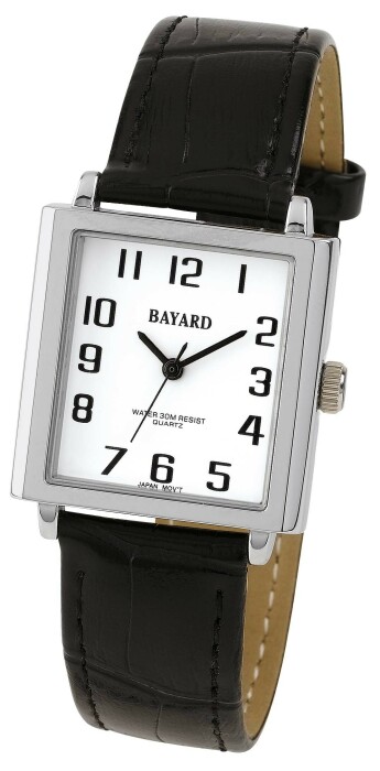 Montre carrée pour homme boitier argenté bracelet noir