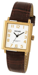 Montre carr&eacute;e boitier dor&eacute; bracelet marron Bayard