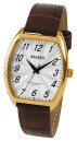 Montre &agrave; quartz forme tonneau pour homme boitier dor&eacute; bracelet marron