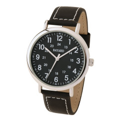 Montre à quartz ronde pour homme cadran noir bracelet noir