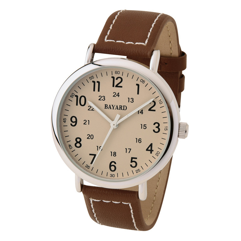 Montre &agrave; quartz ronde pour homme cadran beige bracelet marron