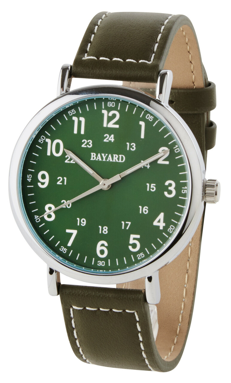 Montre dame ronde noire cadran vert Bayard