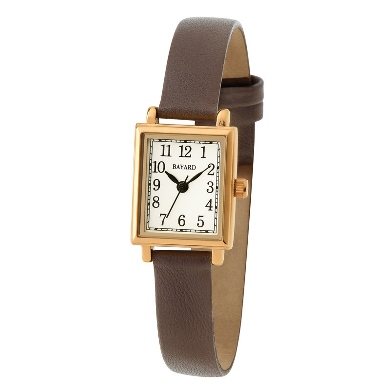 Montre dame boitier acier rectangulaire bracelet marron Bayard