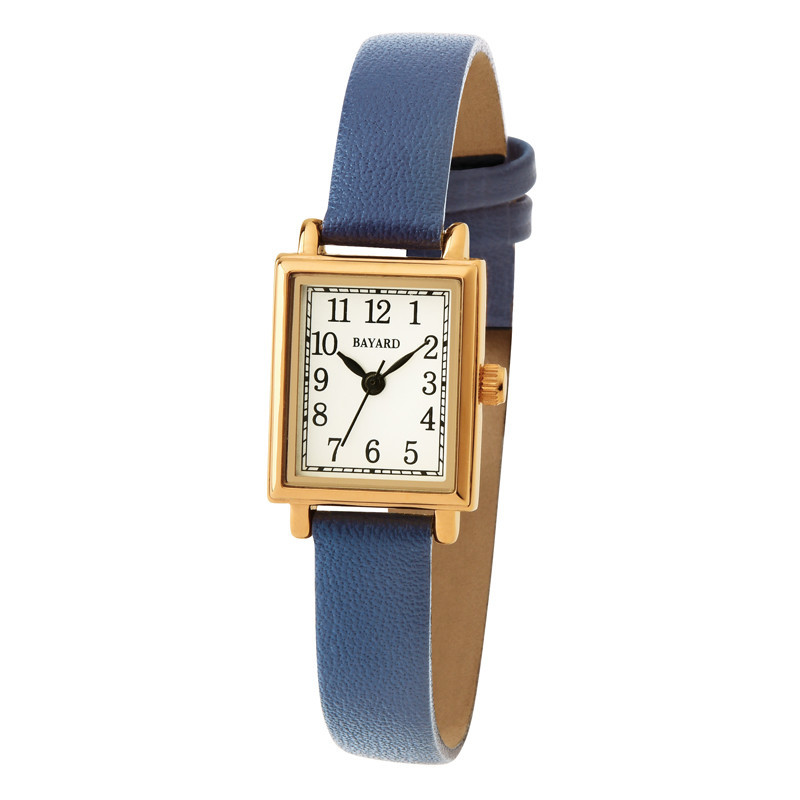 Montre dame boitier acier rectangulaire bracelet bleu Bayard