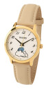 Montre femme Bayard ronde dor&eacute;e affichage de la Lune et du Soleil_beige