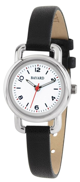 Montre dame argent&eacute;e bracelet noir tr&egrave;s fine Bayard