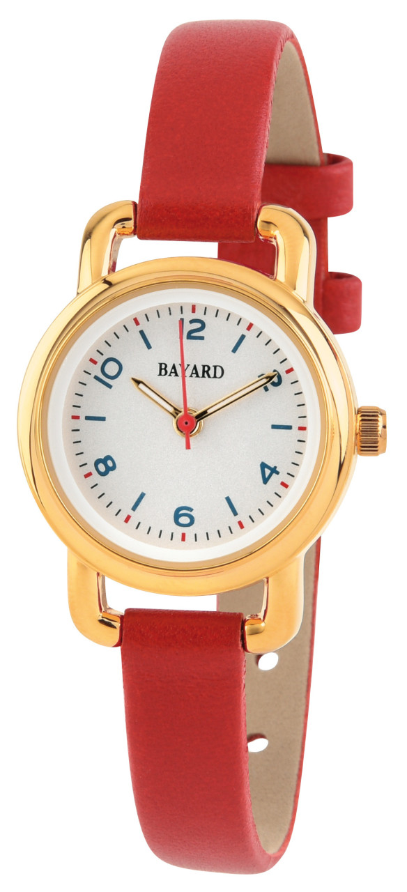 Montre dame argent&eacute;e bracelet rouge tr&egrave;s fine Bayard