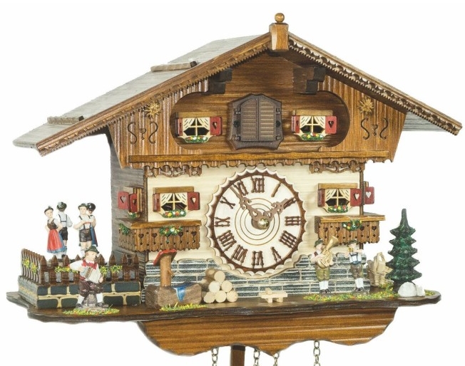 Horloge coucou &agrave; piles sc&egrave;ne de danse avec musiciens_zoom