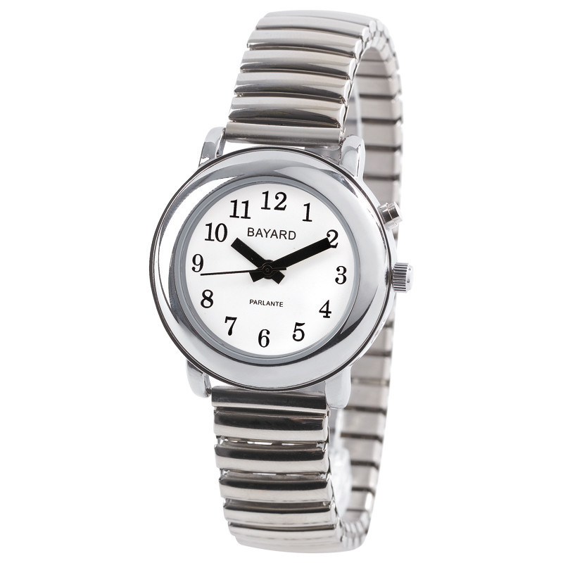Montre parlante en m&eacute;tal argent&eacute; petit mod&egrave;le
