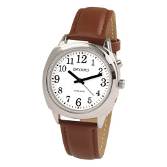 Montre parlante boitier métal bracelet marron