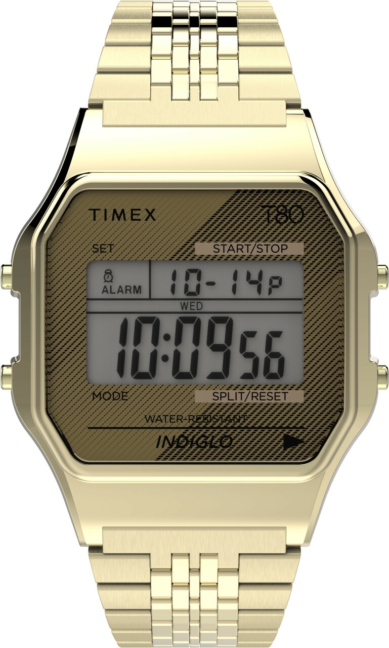 Montre TIMEX Collection T80 bracelet acier dor&eacute; &eacute;cran marron