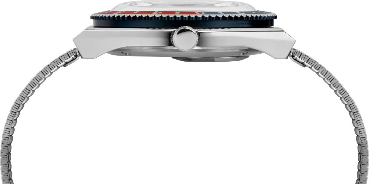 Montre TIMEX Q Reissue lunette tournante bleue-rouge_profil