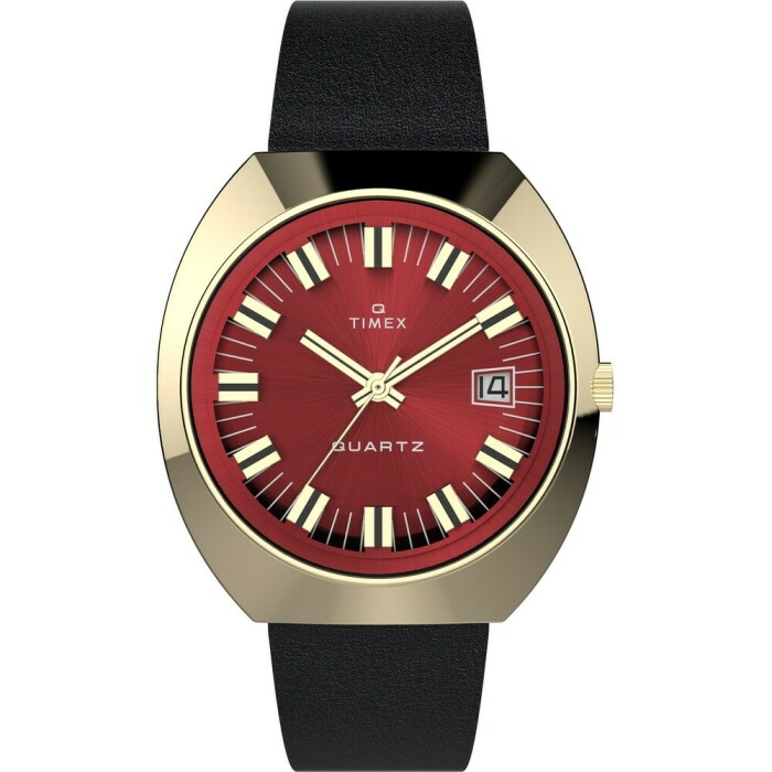 Montre TIMEX Q 1972 Reissue dor&eacute;e cadran rouge 39 mm