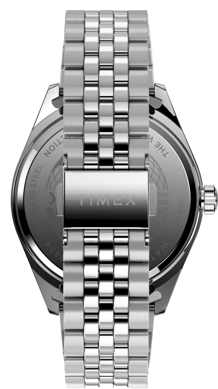 Montre TIMEX en acier inoxydable argent&eacute; et bleu avec date_arriere