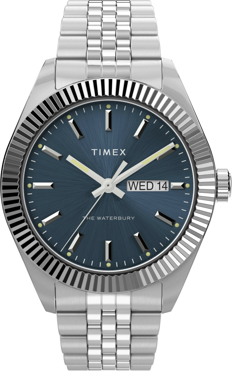 Montre TIMEX en acier inoxydable argent&eacute; et bleu avec date