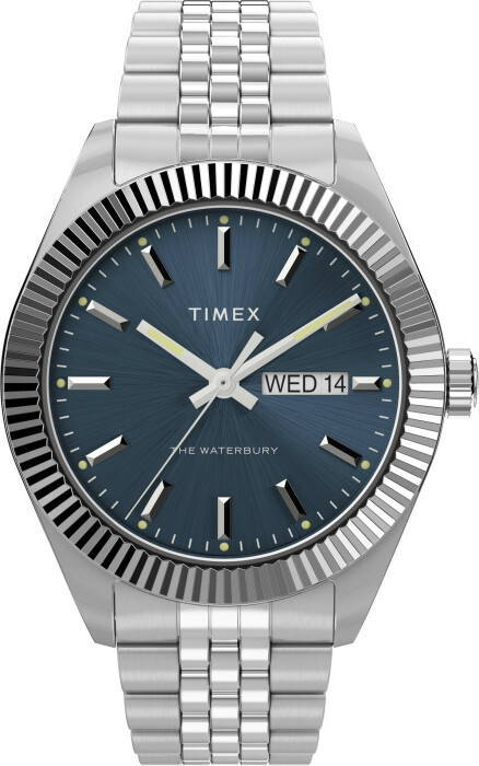 Montre TIMEX en acier inoxydable argenté et bleu avec date