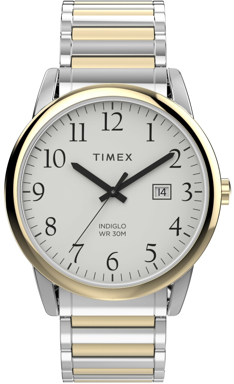 Montre homme TIMEX bracelet acier argent&eacute; dor&eacute; boitier acier Easy reader 40 mm