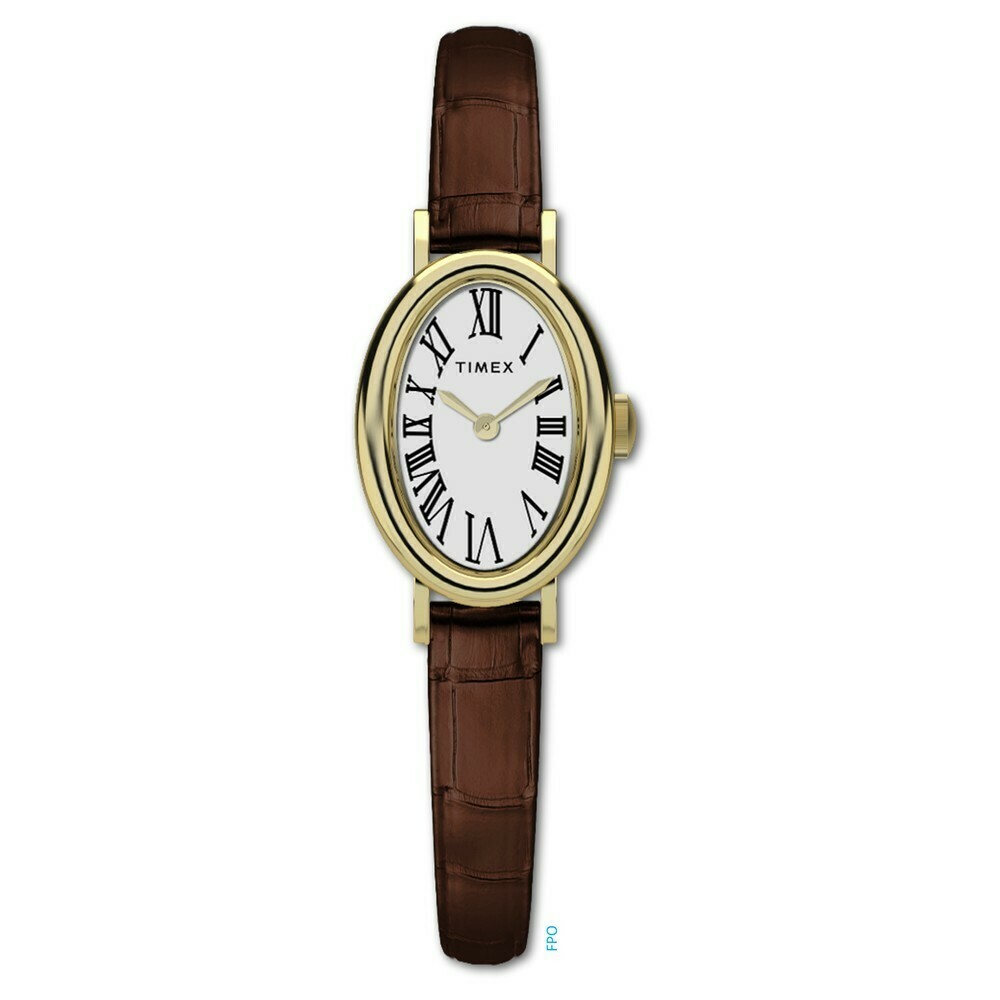 Montre TIMEX Cavatina ovale dor&eacute; bracelet marron 19 mm