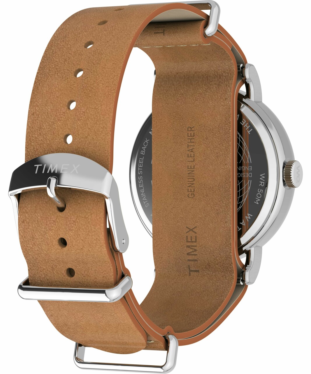 Montre TIMEX en cuir marron boitier acier Weekender 40 mm_arri&egrave;re