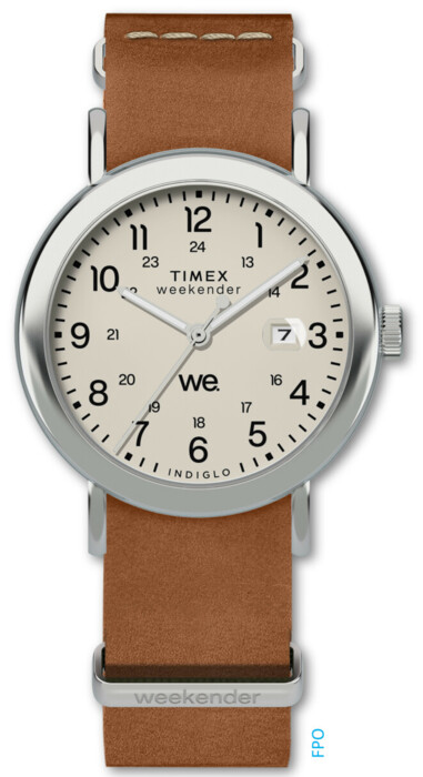 Montre TIMEX en cuir marron boitier acier Weekender 40 mm
