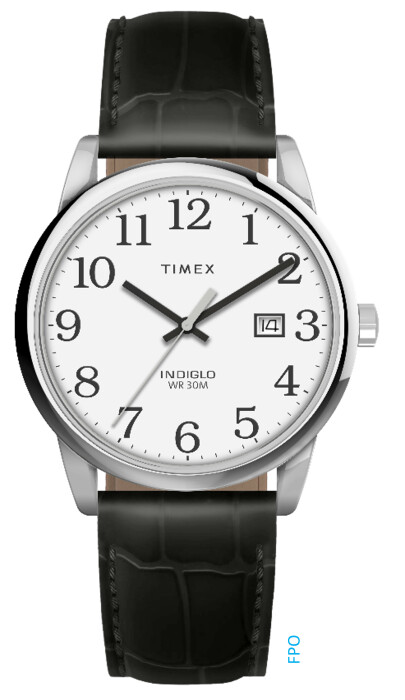 Montre TIMEX en cuir noir boitier acier Easy reader 35 mm