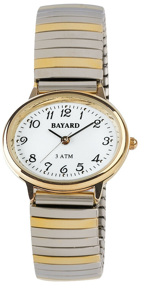 Montre &agrave; quartz dor&eacute;e argent&eacute;e en m&eacute;tal bracelet extensible Bayard